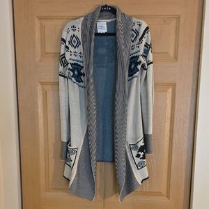 Just Between You And Me Women's Aztec  Open Front Cardigan‎ - Cream and Black